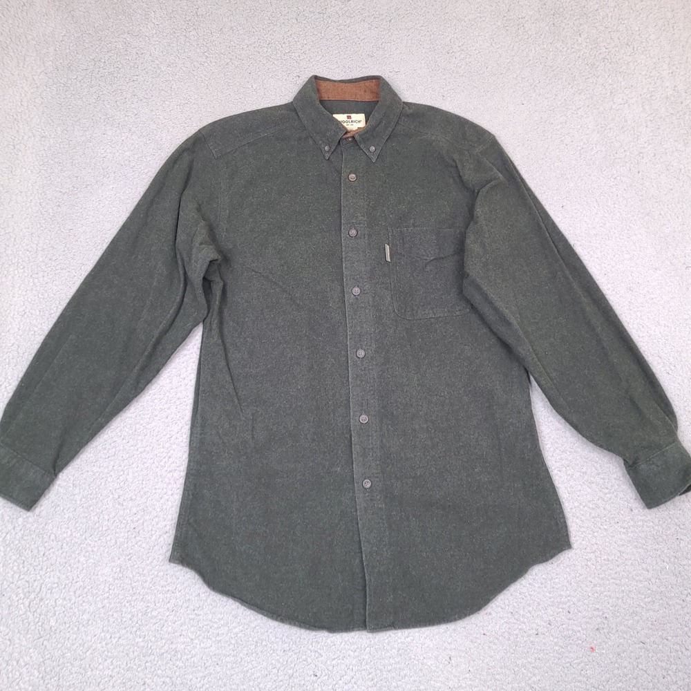 Woolrich‎ Flannel Shirt Mens Medium Olive Green Heather Thick Cotton Button Up